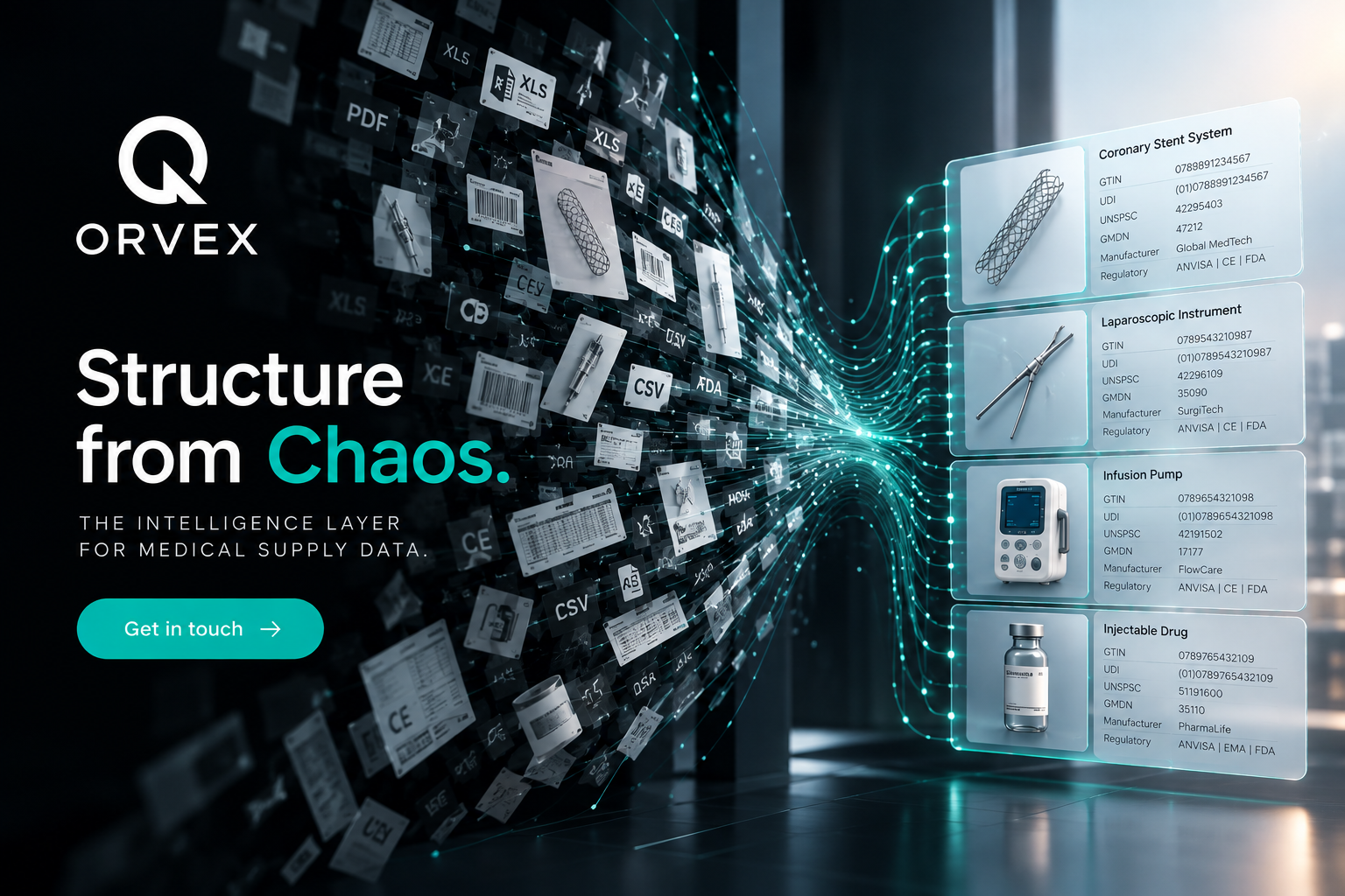 ORVEX: fragmented medical supply data transforming into structured product records